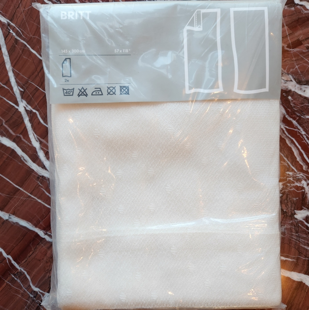 NWT IKEA BRITT White Lace Net Sheer Polka Dot Curtain Panels, 57" x 118"